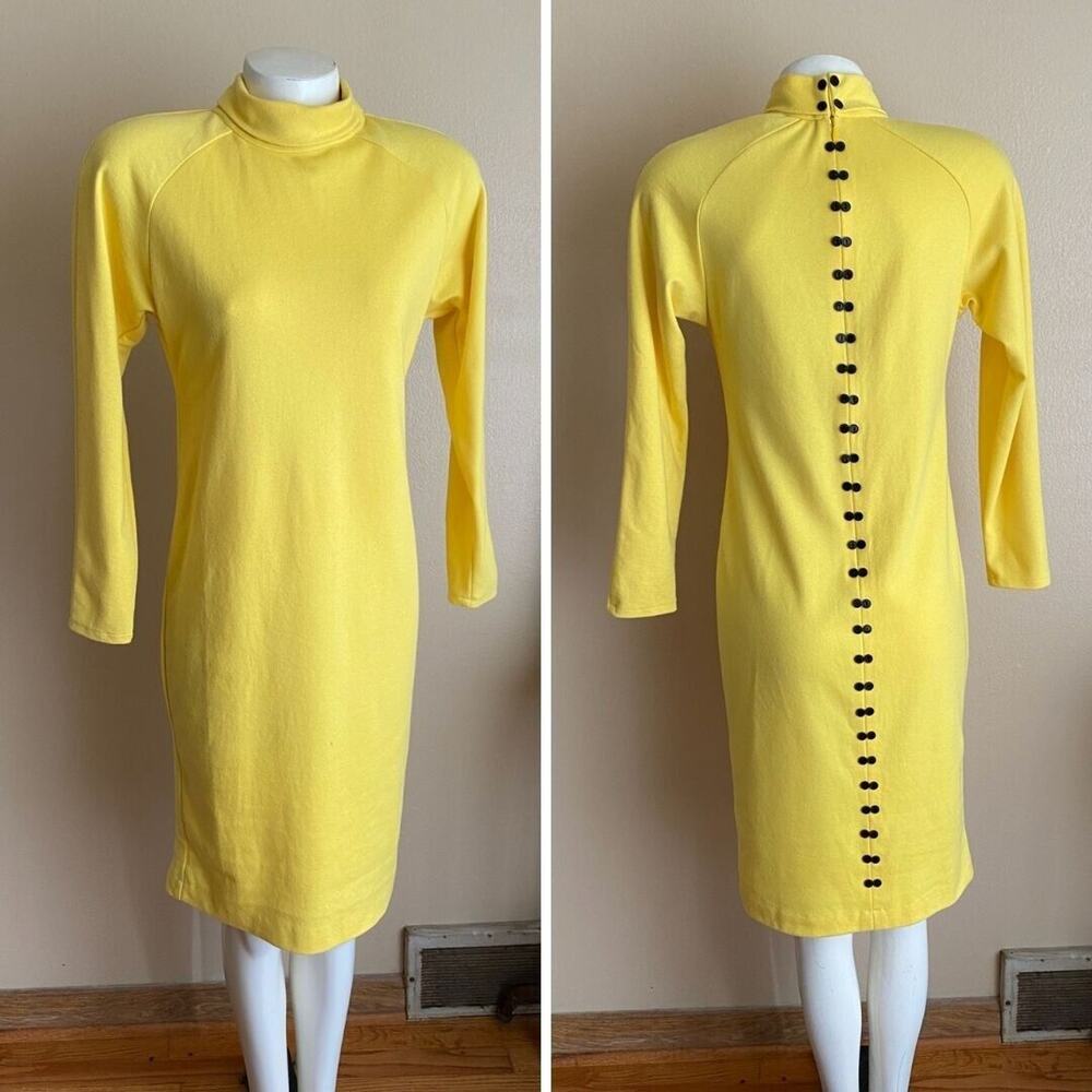 Vintage P.J.Klein Petites Size 6 Yellow Mod Dress Button Back Turtleneck